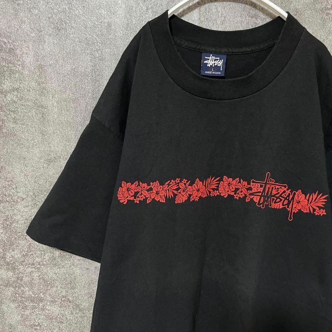 90s Old STUSSY绀标签USA制芙蓉t恤L黑