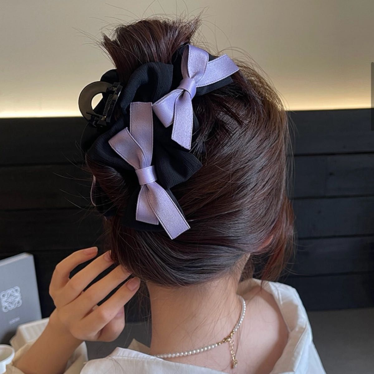 Large Ribbon Vans Clip Black x Purple Hair Clip for Updo Jirai Kei Ryousangata Lolita Korean Purple Hair Accessory