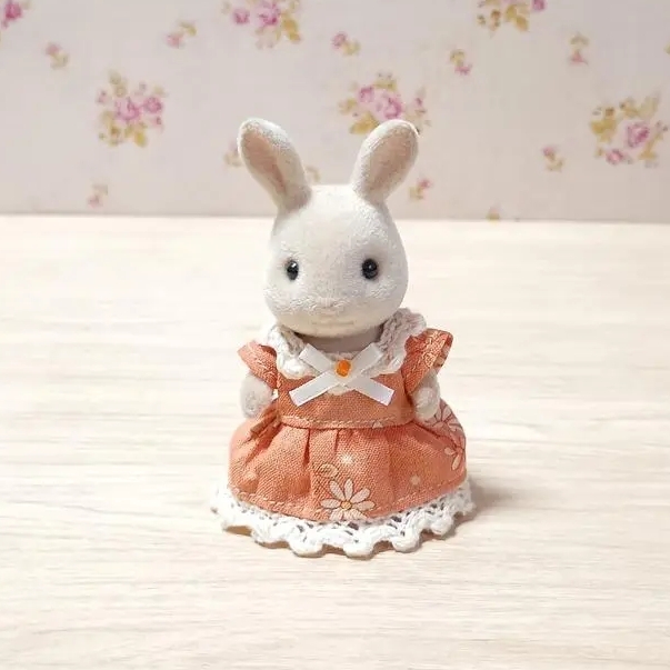Sylvanian Families 玩偶服装 换装 橙色 碎花 连衣裙 女童服