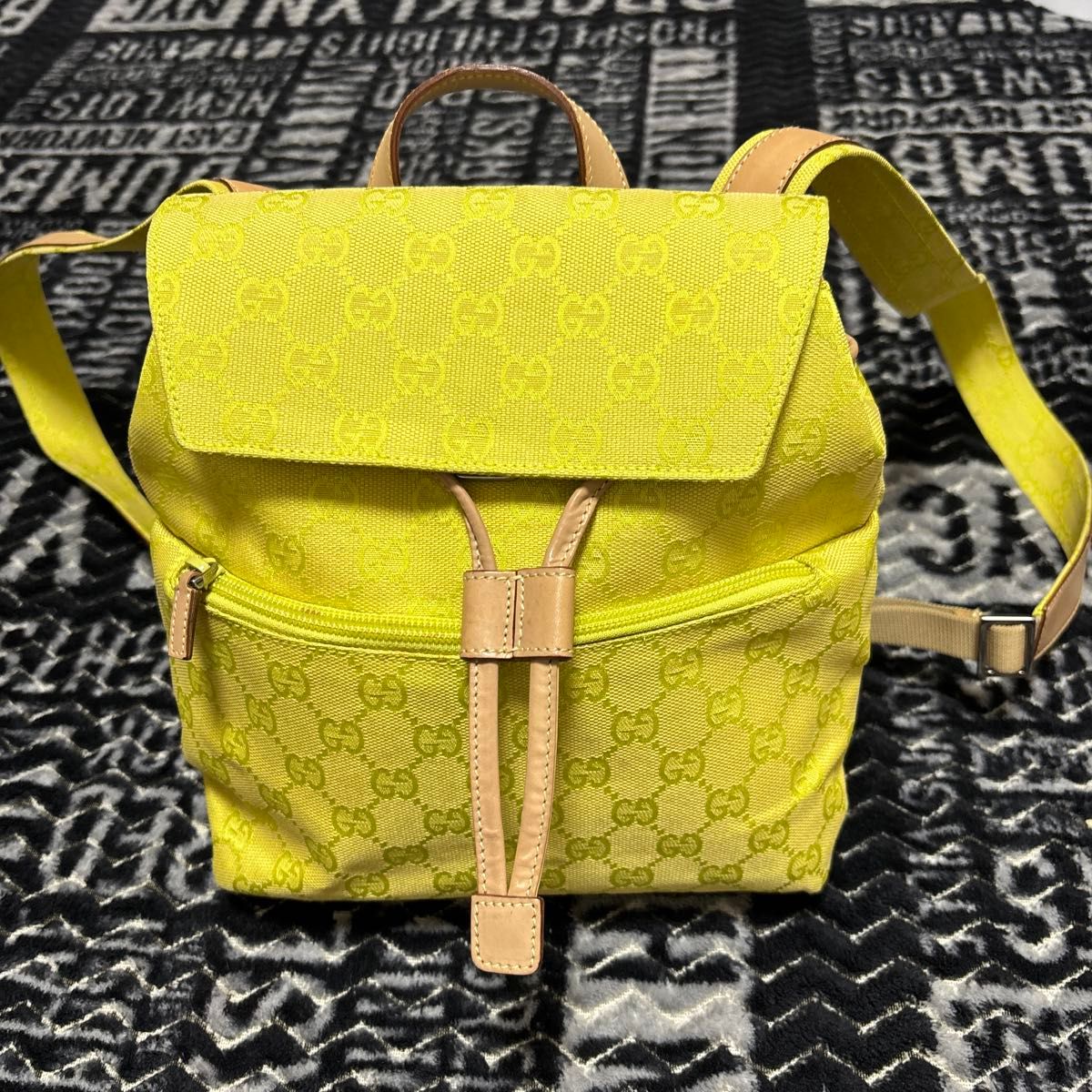 稀有　GUCCI 古驰 GG帆布 迷你双肩包 黄色