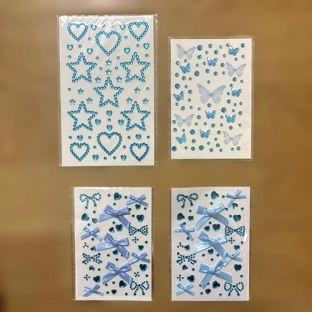 ❤✨ New ❤️ 4-Piece Set Face Seal Rhinestone Heart Ribbon Light Blue