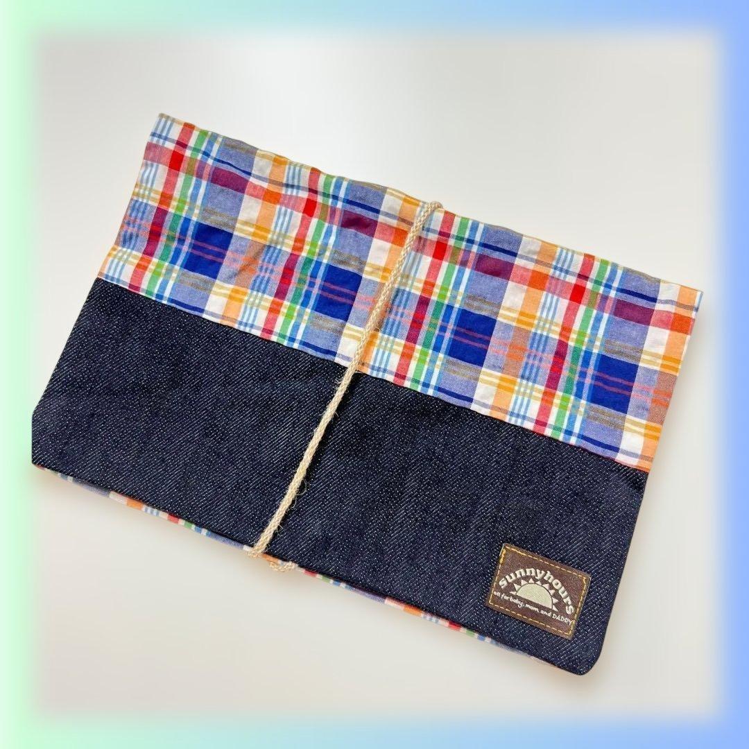 新品　平板电脑保护壳　书套　书籍　手账　小物件　蓝色　青色　格纹