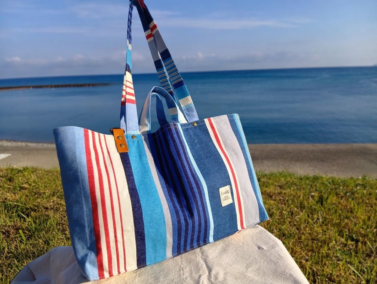 Handmade Stripe Pattern Oxford Tote Bag - Blue