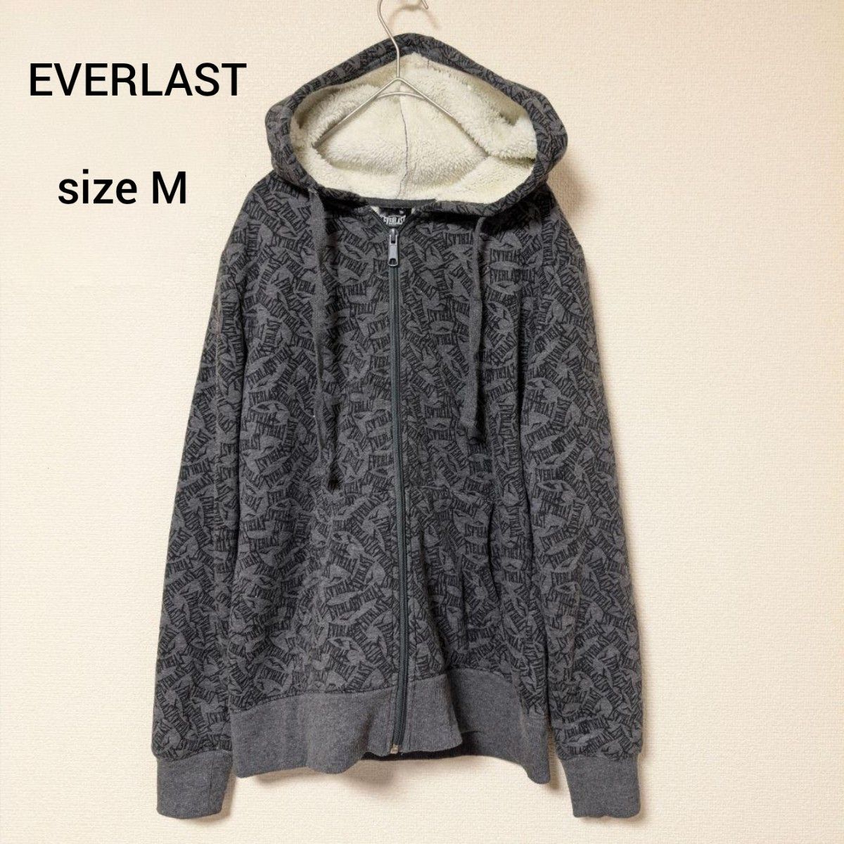 【品相极佳】EVERLAST 埃弗拉斯 里层抓绒 拉链开衫 运动卫衣 M 码 灰色 全身印花 保暖抓绒 防寒