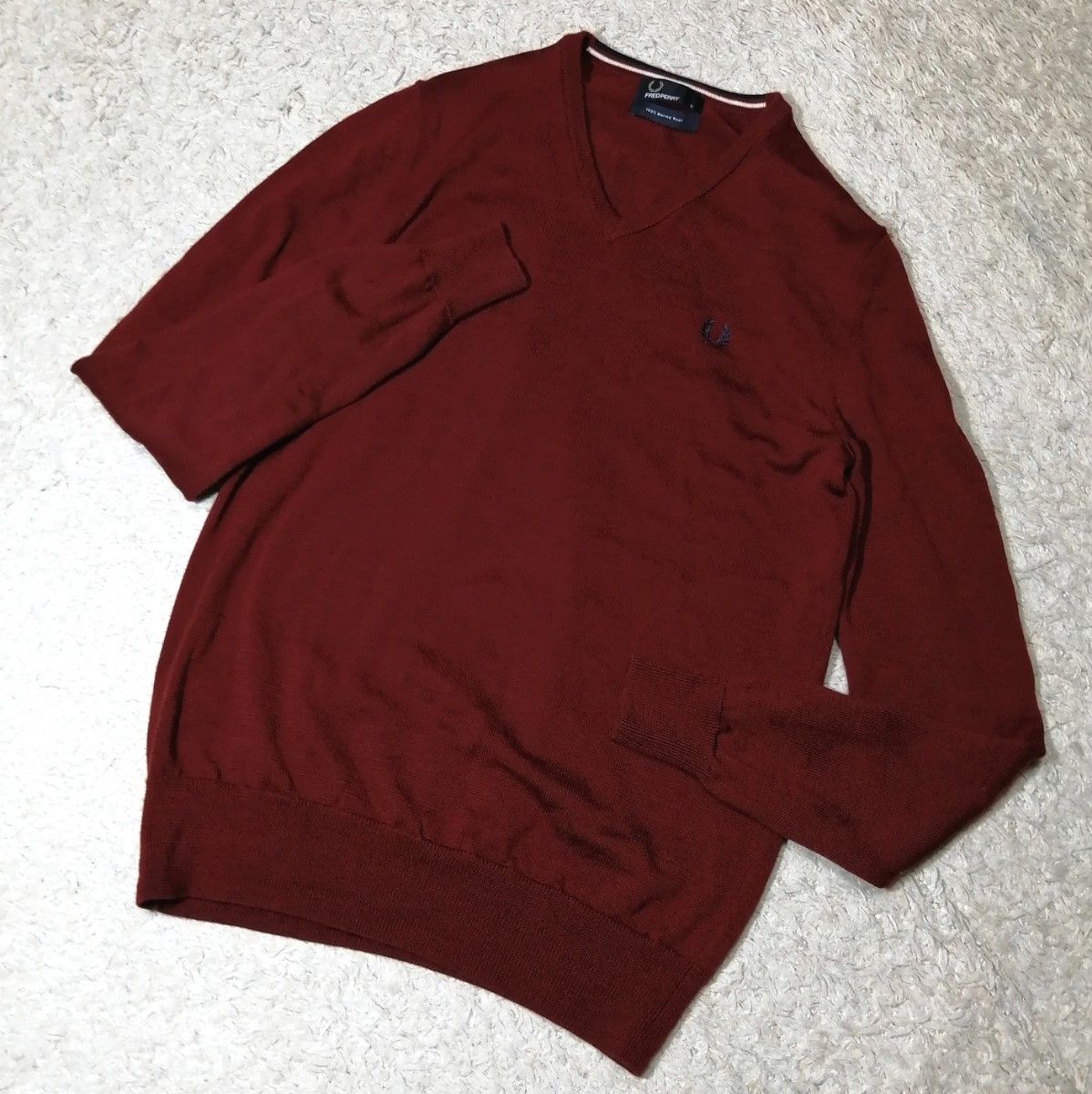 ★FRED PERRY★优雅针织衫 热门复古 欧洲酒红色 V领毛衣 高尔夫上衣