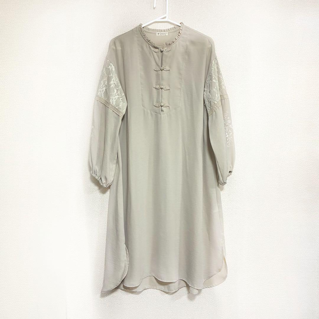 女士服饰 中国风 长款衬衫连衣裙 米色 M码