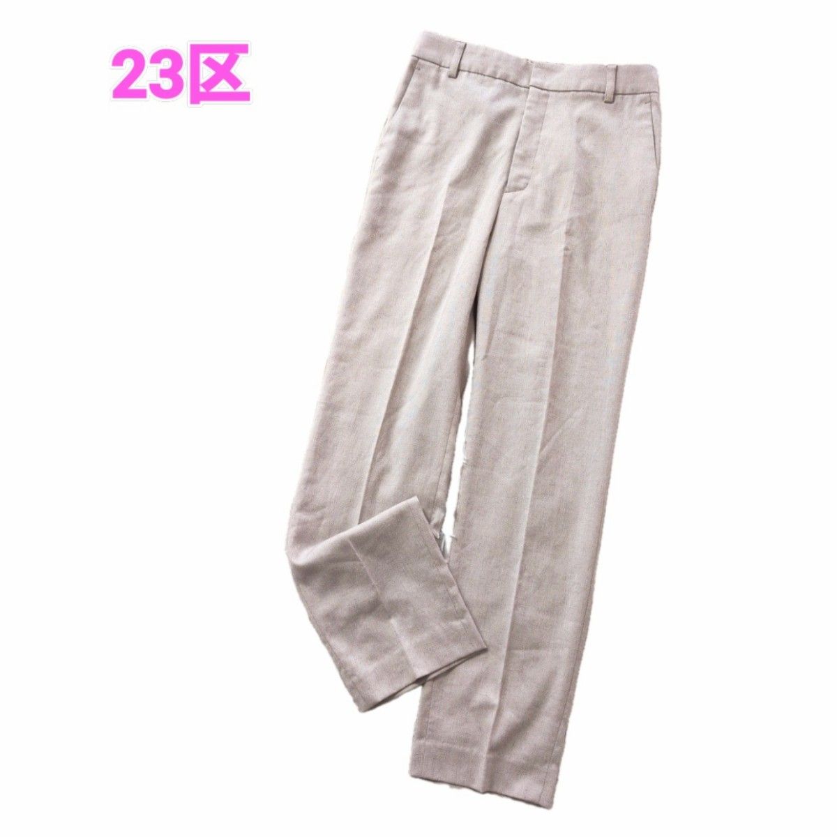 【美品】23区可以洗的锥形短裤拉伸三醋酸酯米色36松弛亚麻布上班休闲