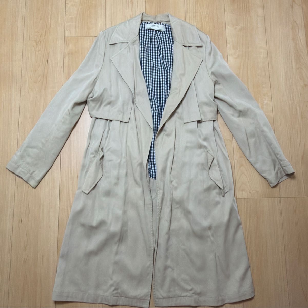 ZARA BASIC トレンチコート ベージュ 裏地チェック柄 ロング丈