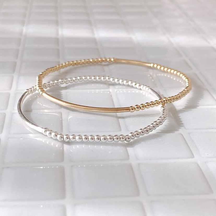 BG24 Two Tube Beads 14kgf Gold Bead Bracelet Rubber