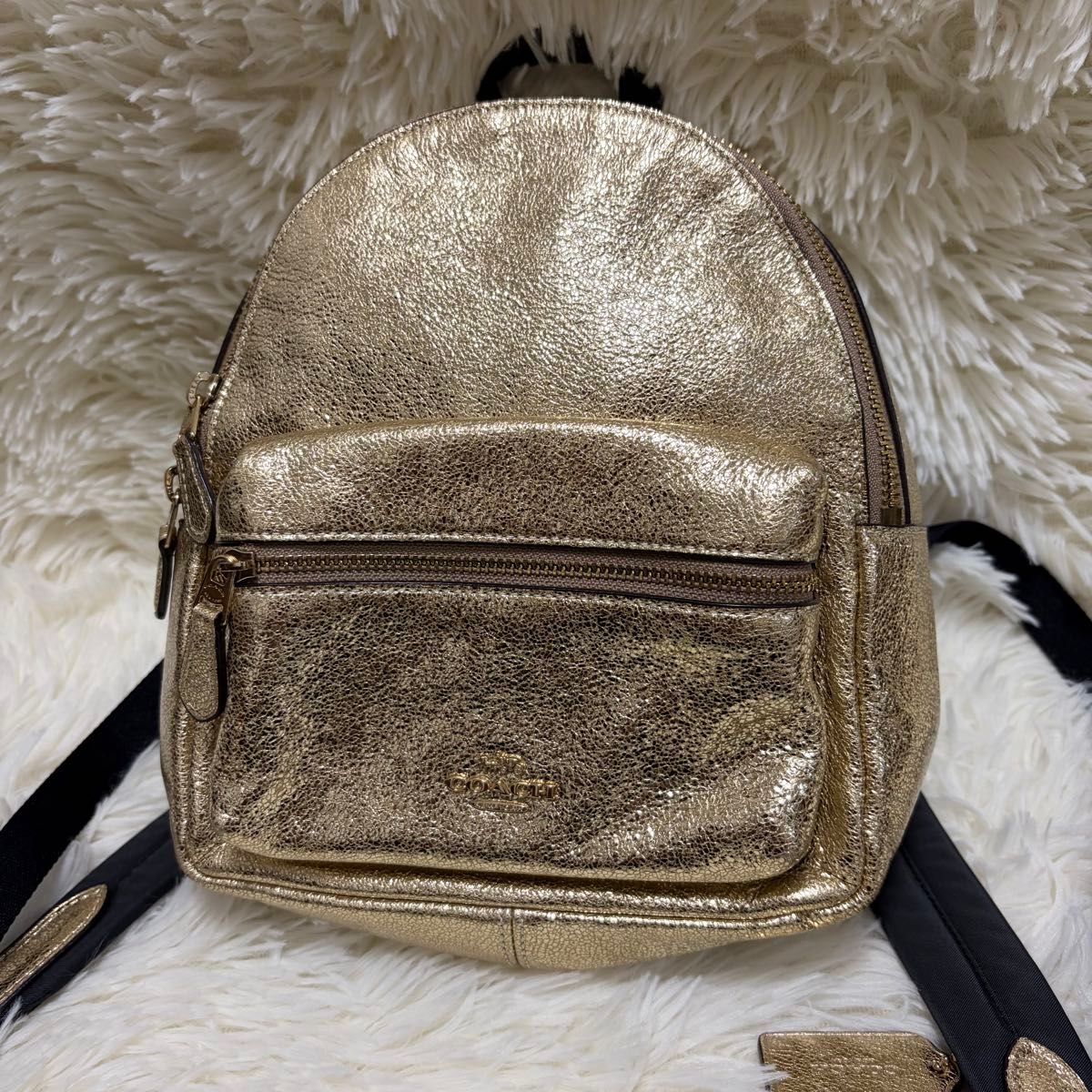 【美品】COACH教练背包金属黄金