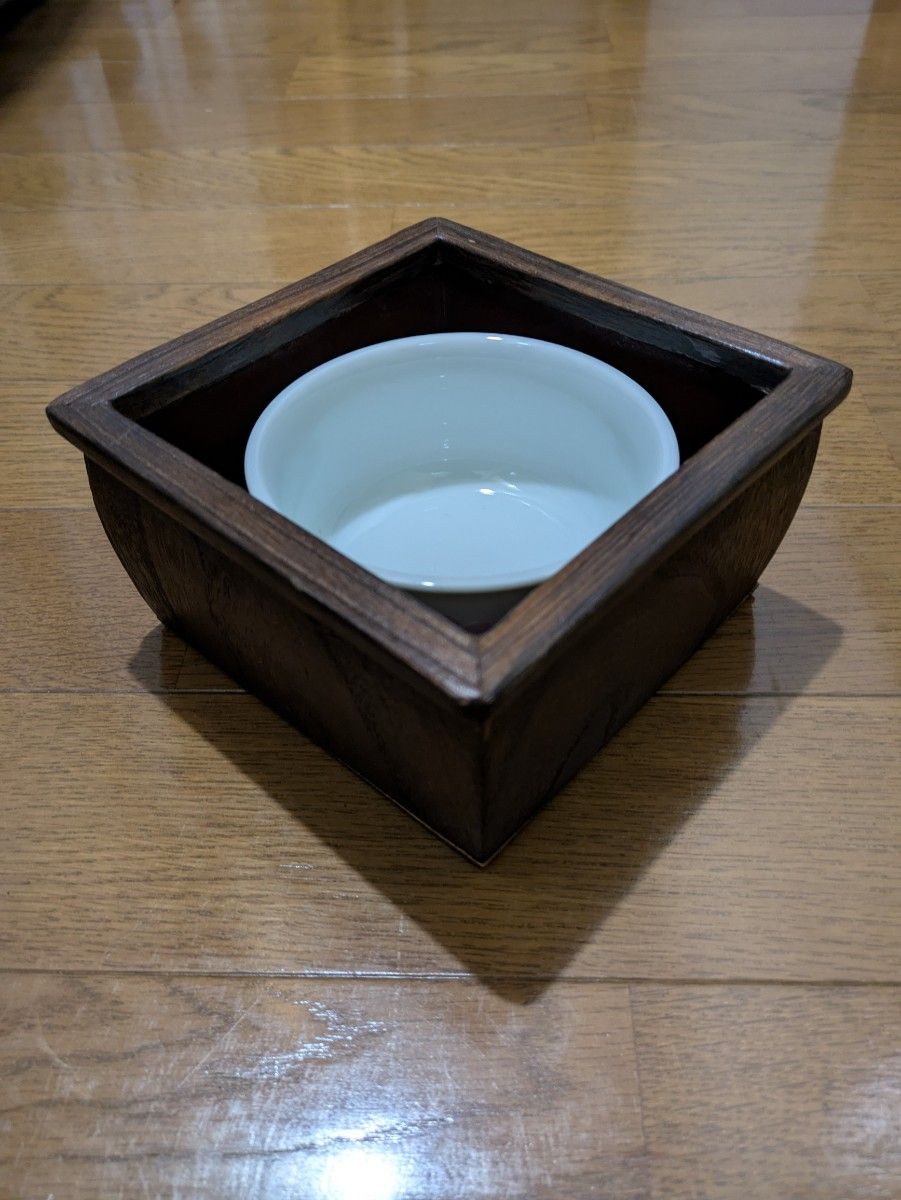 花瓶 枡と陶器 アンティーク 木製 茶道具 花入