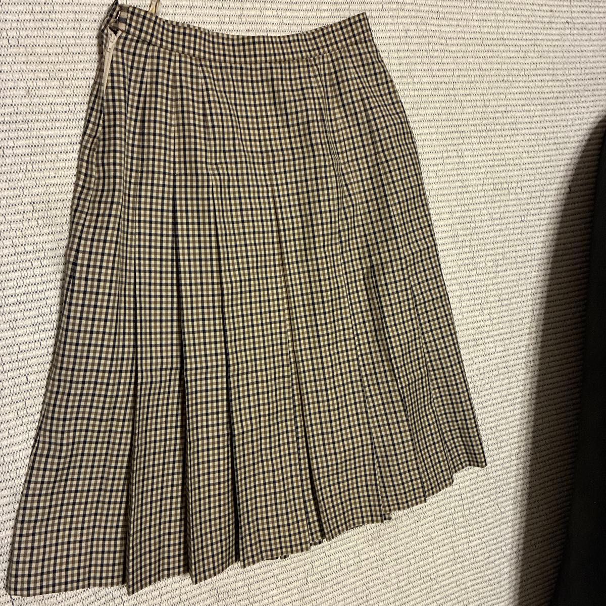 AQUASCUTUM 格纹百褶裙 棕色系 膝下款 羊毛100%