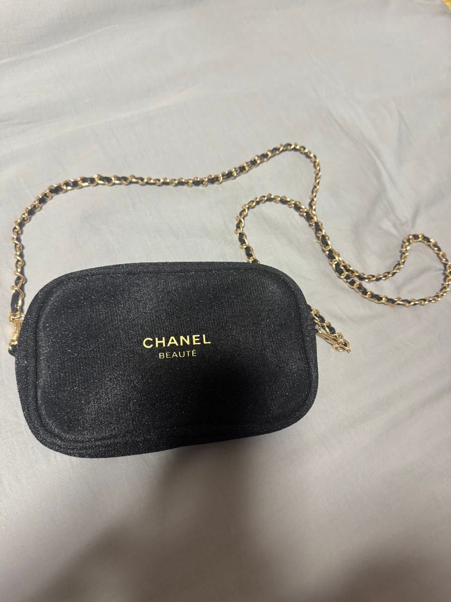 CHANEL BEAUTE Chanel Novelty Chain Shoulder Bag Black Glitter