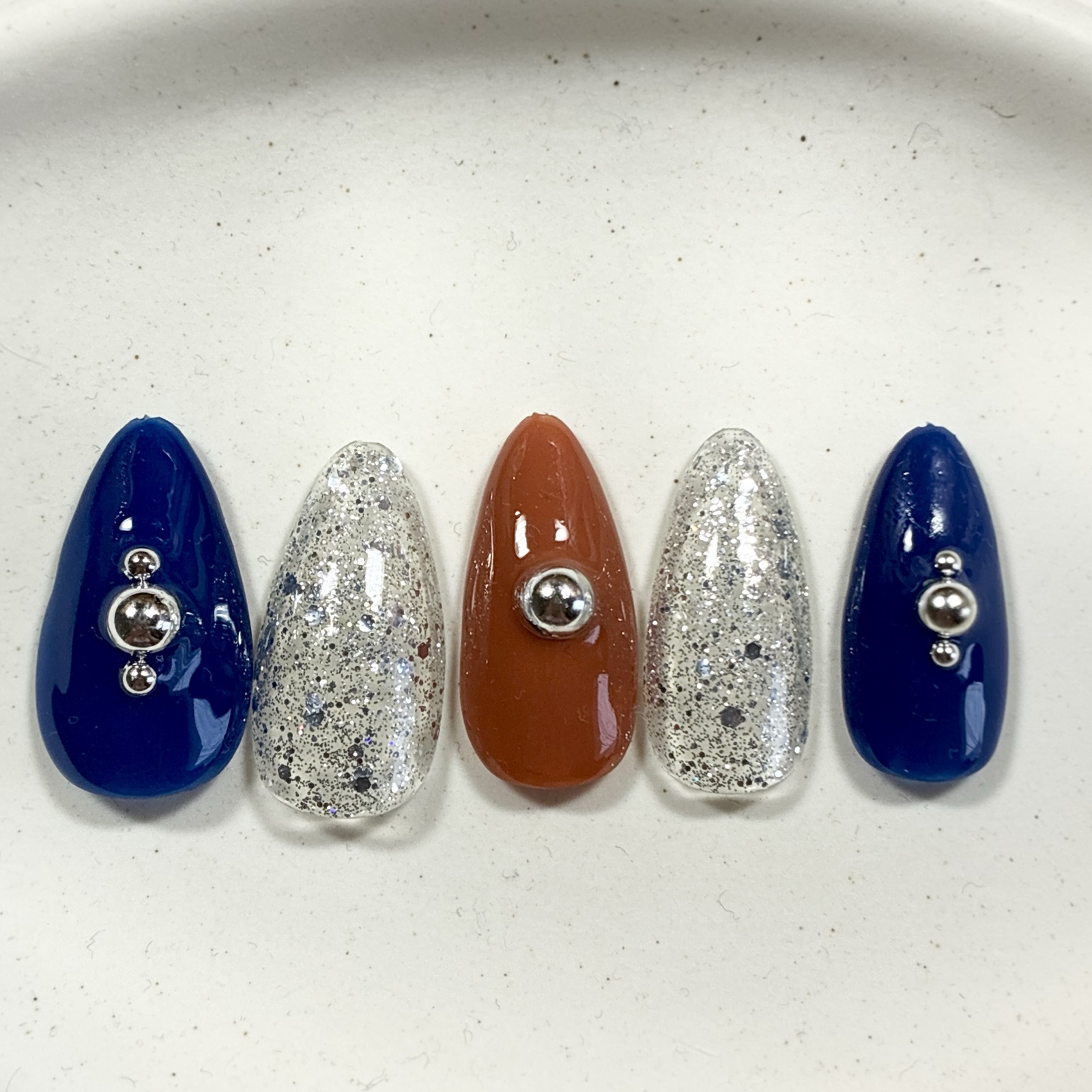 Navy × Terracotta Nail【Custom Size Shape Memory Nail Tips】