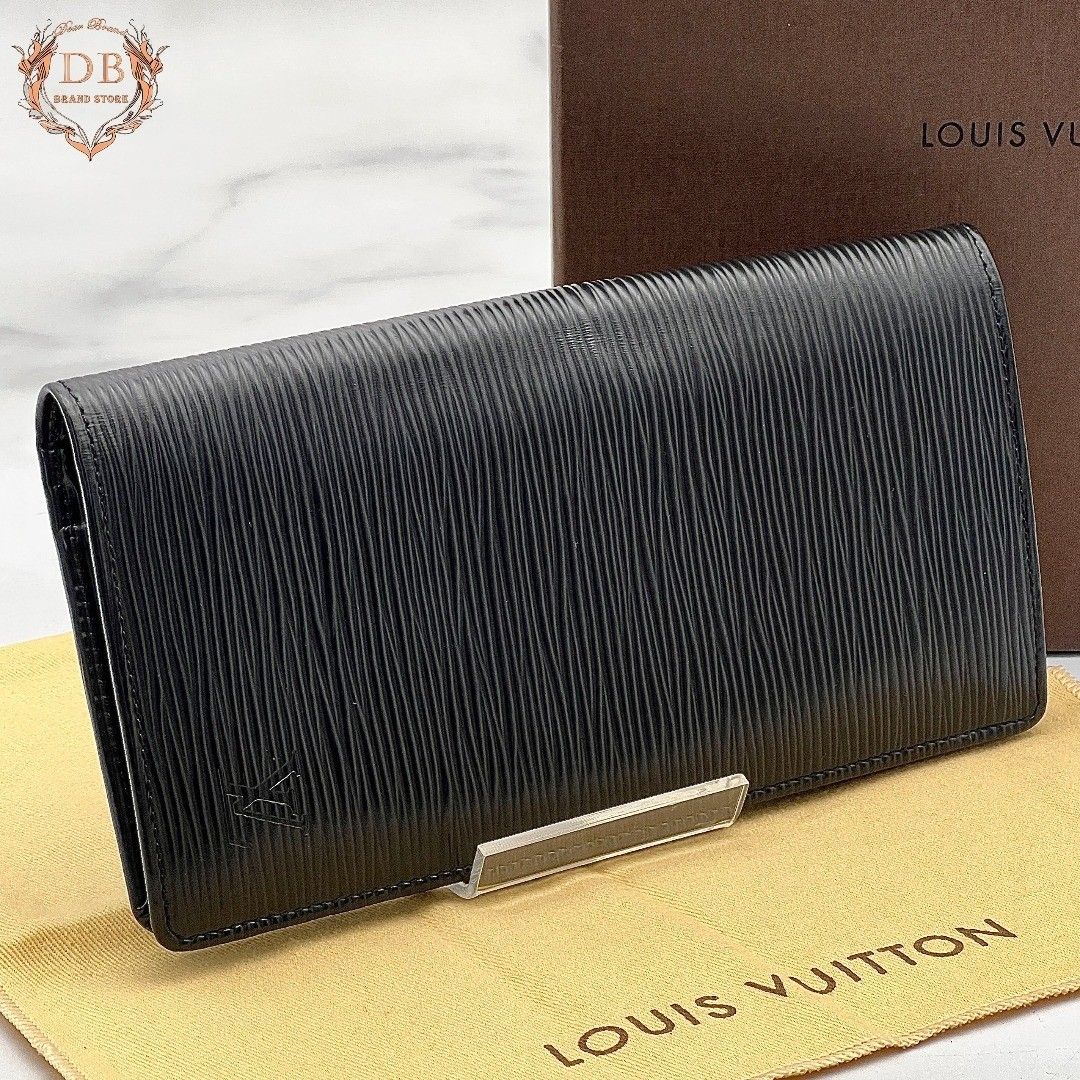[With Box and Dust Bag] Louis Vuitton Portefeuille Brasé Épi Black Business Black LOUIS VUITTON Long Wallet with Silver Hardware