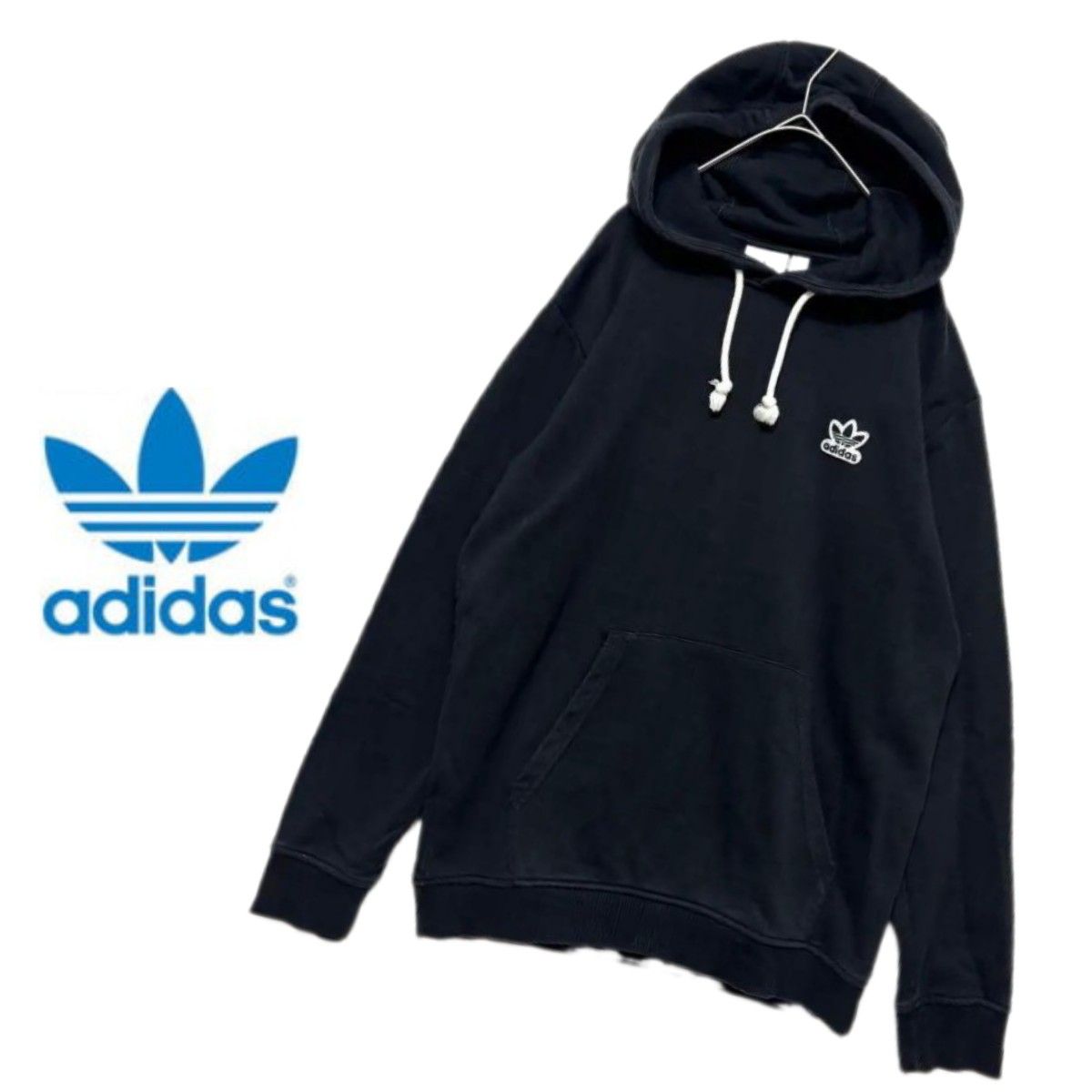 adidas◆ロゴワッペン　フード付きパーカー ◆黒　アディダスオリジナルス◆S