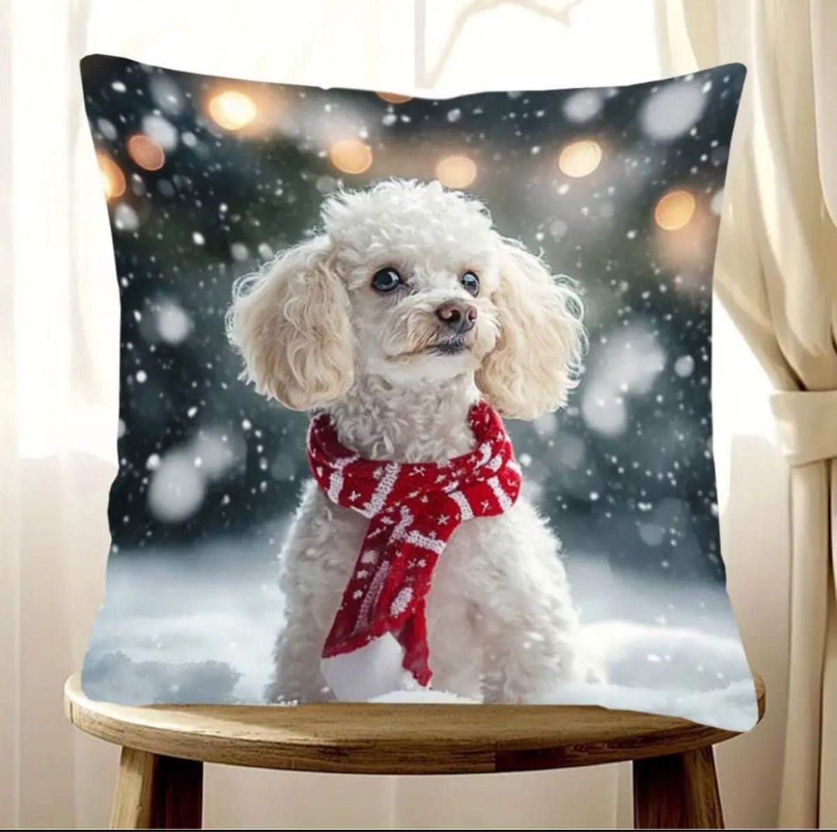 Toy Poodle Cushion Cover, Christmas Winter Snow Scene, 45×45 cm, Dog