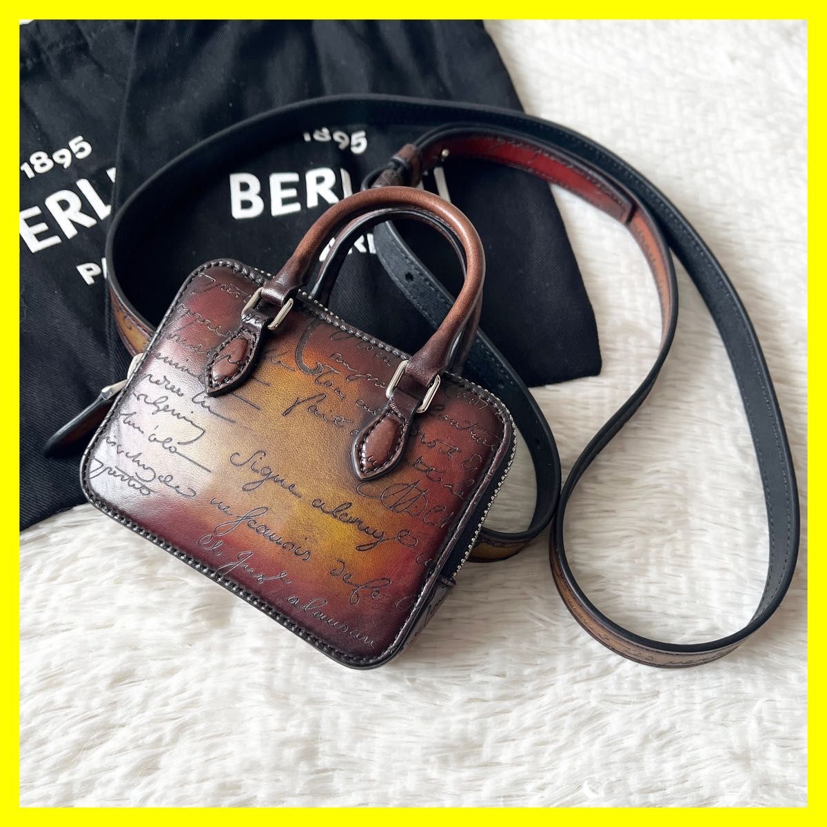 【近乎完美】Berluti Angulaire Nano Scritto Swipe 皮革 棕色 Berluti 单肩包