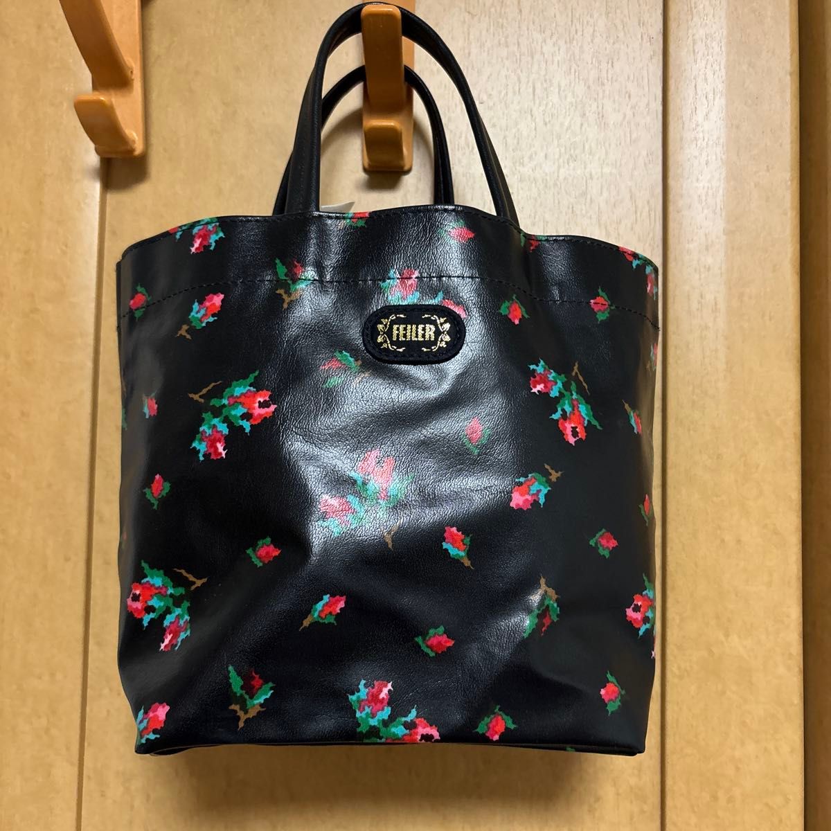 FEILER Heidi Mini Tote Bag Floral Pattern Black PVC
