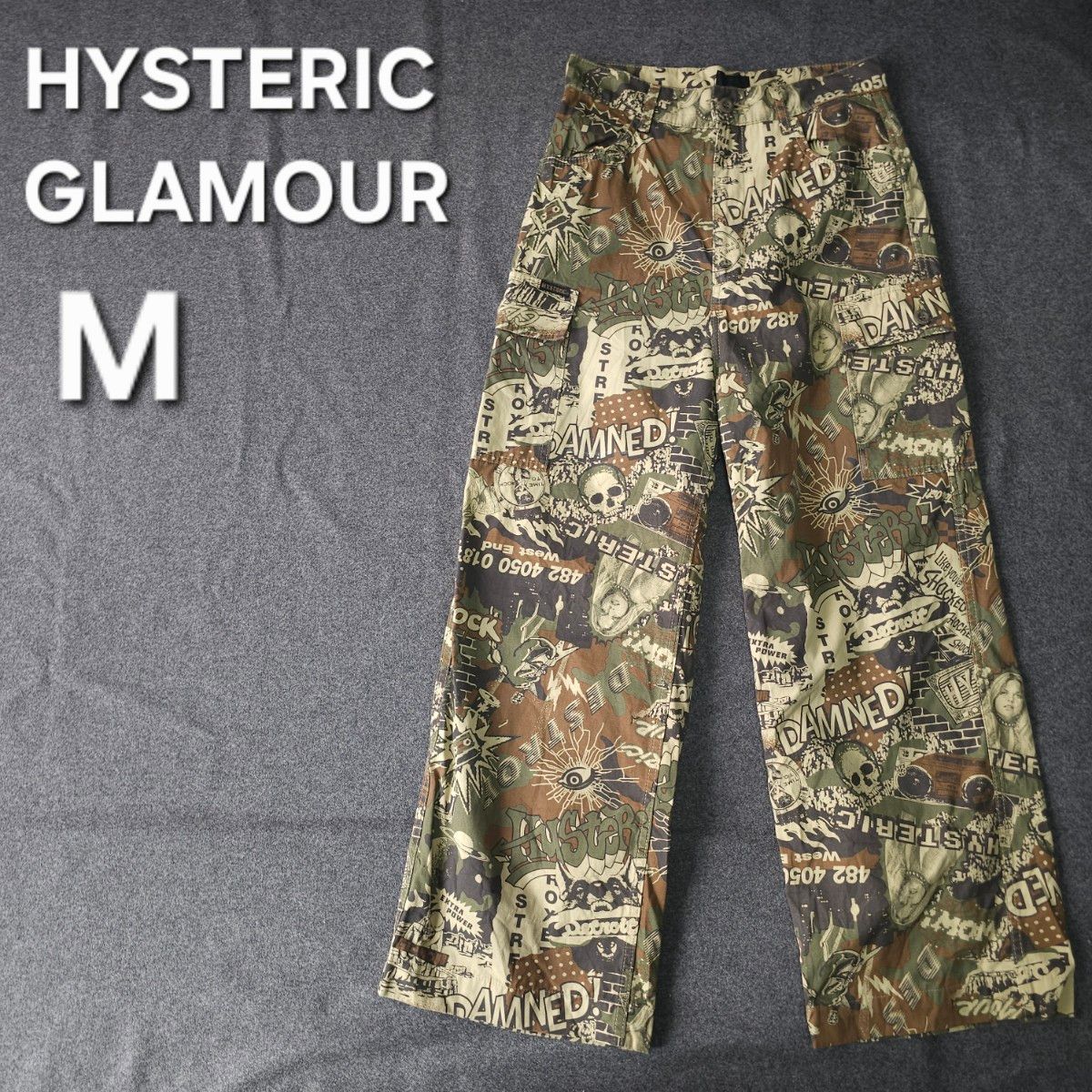 成色良好 HYSTERIC GLAMOUR 迷彩美式漫画满印工装弯刀喇叭裤 M码 ヒステリックグラマー