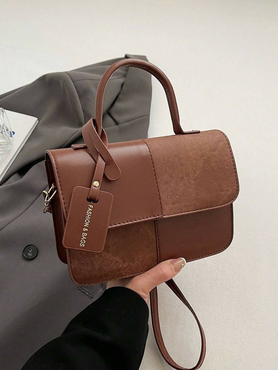 格纹拼接手提包 男女通用 潮流 礼物493512