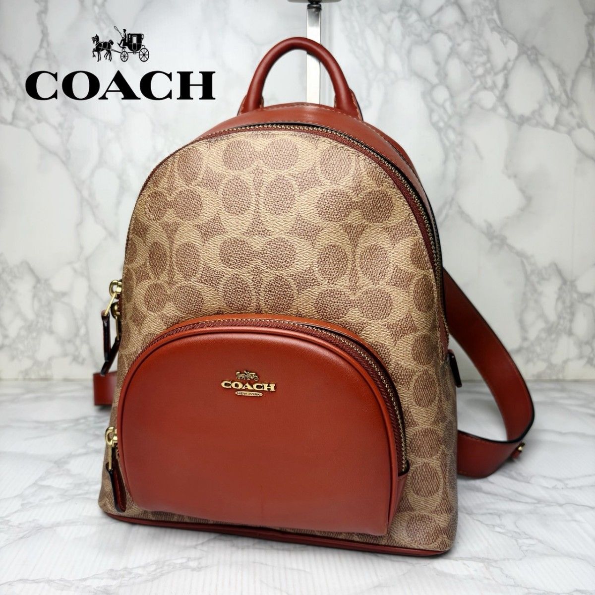 01 未使用 COACH 柯尔特 双肩背包 PVC 皮革 棕色