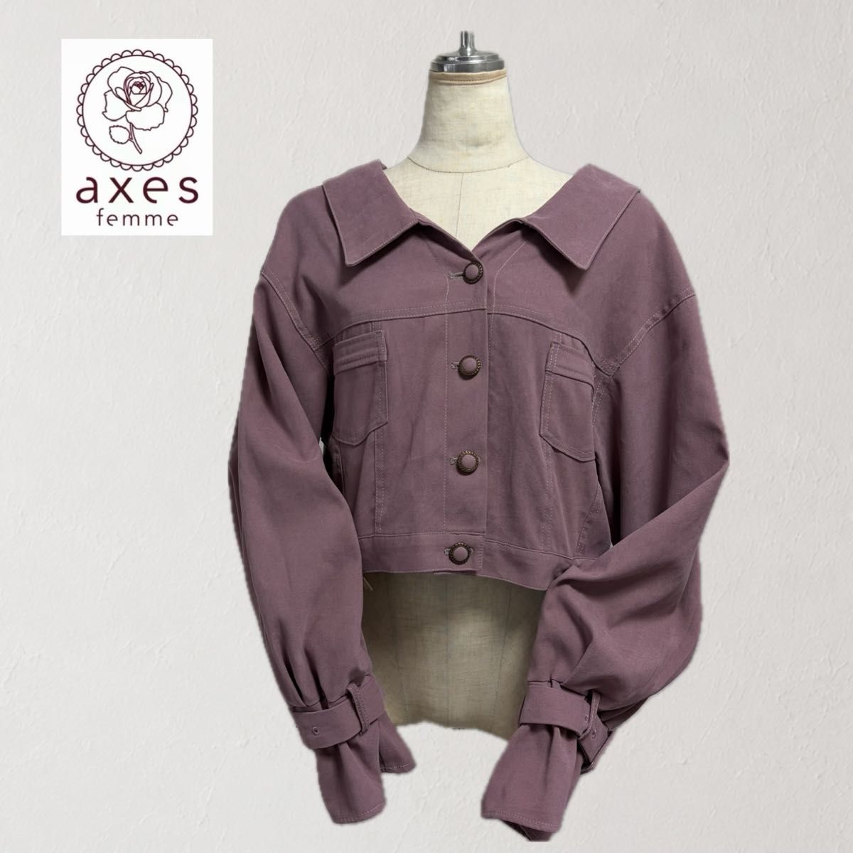 axes femme アクシーズファム ショート丈 ブルゾン ジャケット パープル くすみピンク