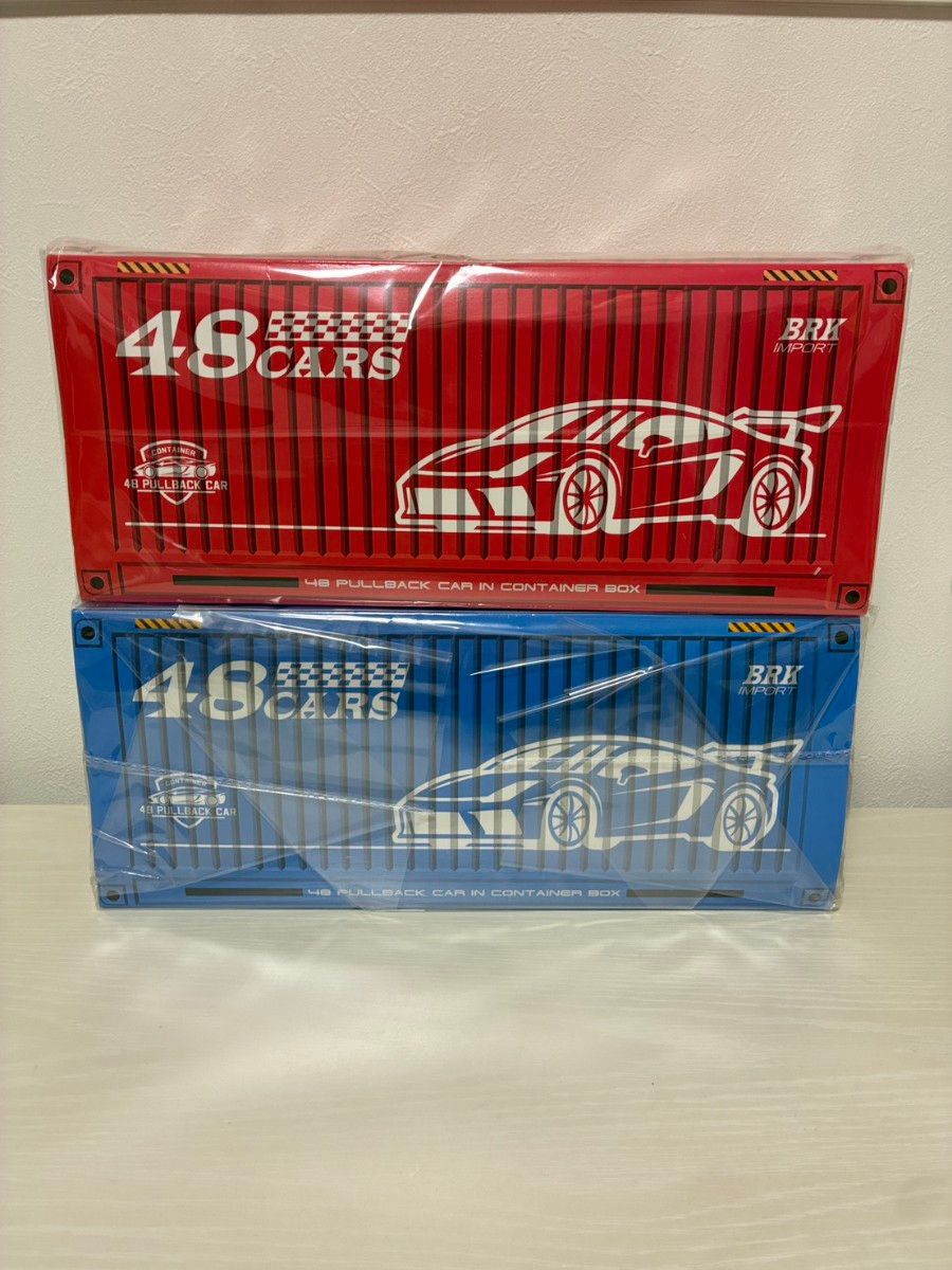 48-Car Pullback Car Set with Container Box, 2-Pack (Blue & Red) - Miniature Car Collection