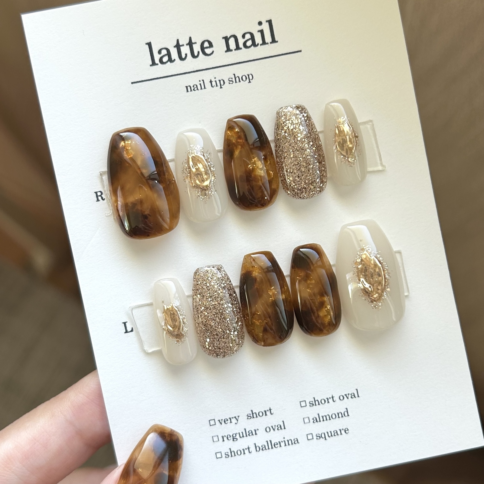 🍂Tortoiseshell Nail Tips Autumn Nails Brown Nails Nuance Nails Glitter Sparkly Fall Winter Tortoiseshell Mirror Nails Gold Leaf Light Colors