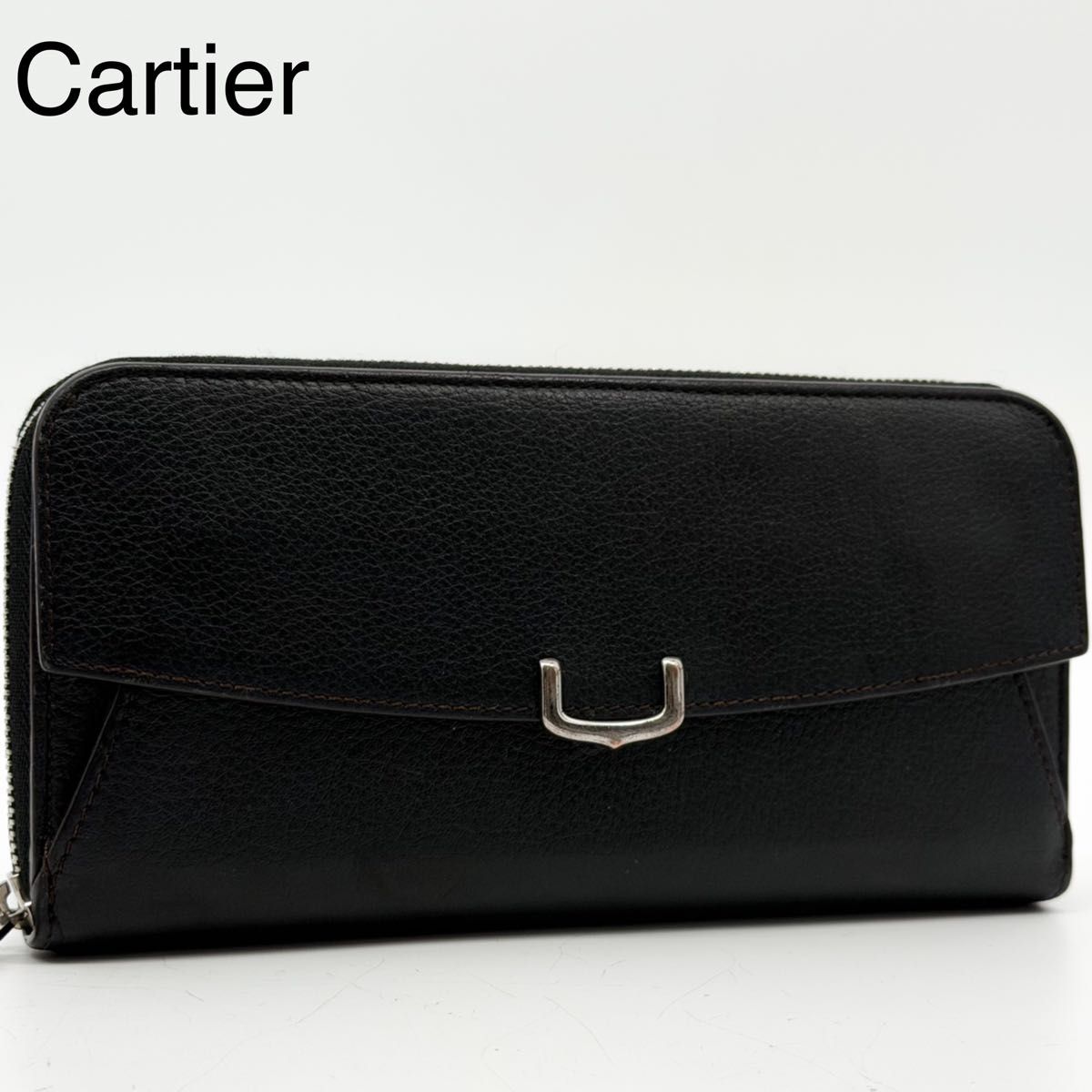 《九成新》卡地亚 C de Cartier 圆形长款钱包 黑色 皮革