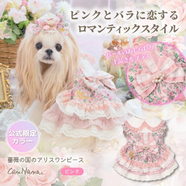 Dog Clothes One-Piece Dress Alice in Wonderland Kyannana Brand Cosplay Small Dog Photo Shoot Ruffles 1187 Pink