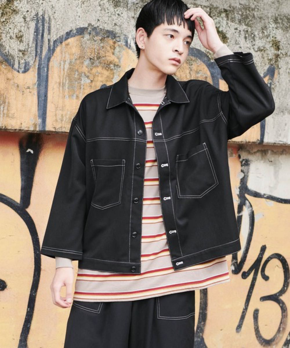 新品 BASQUE magenta TRステッチ ビッグシルエットブルゾン&ワイドパンツ セットアップ M ブラック 送料無料