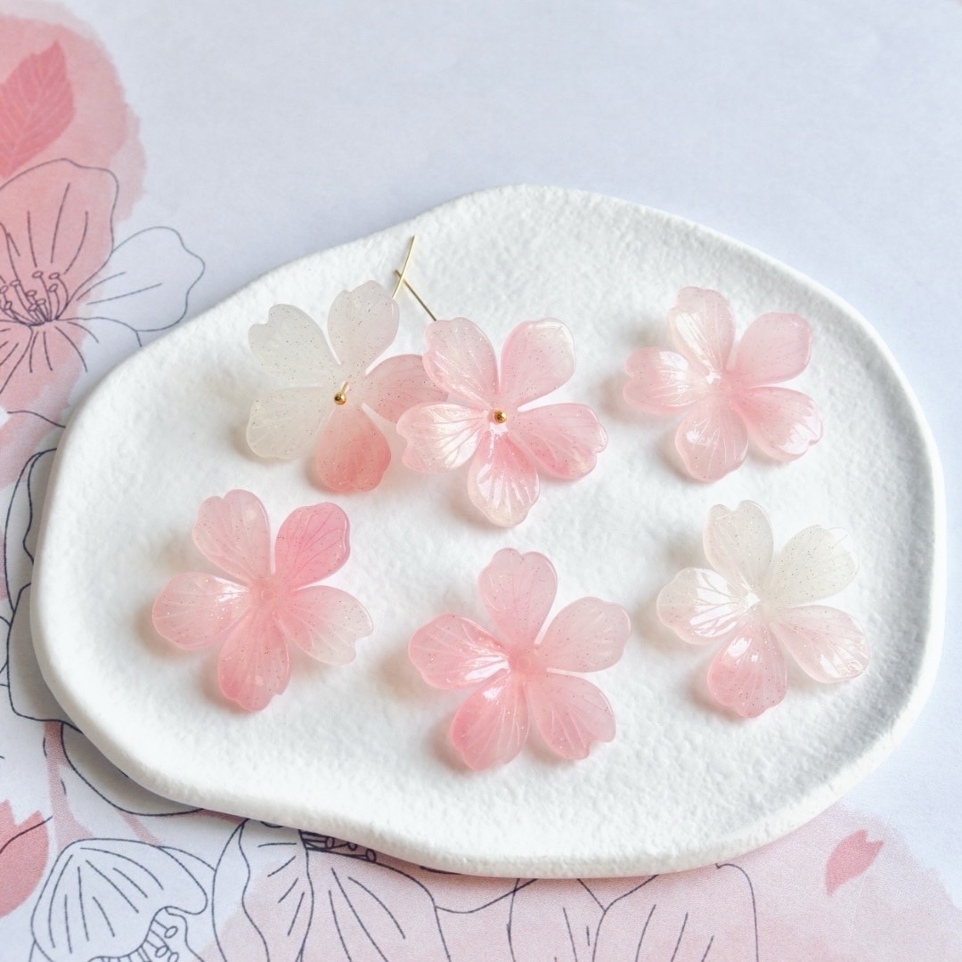 新作★28.5mm樱花，桃花，波斯菊，花的醋酸酯零件，树脂零件粉色渐变