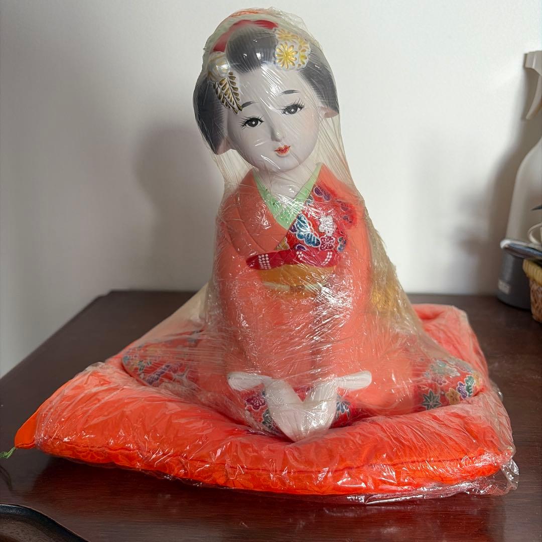 市松人形 日本人形 和服 女孩 配坐垫 昭和复古 和风人形 京都人形工房