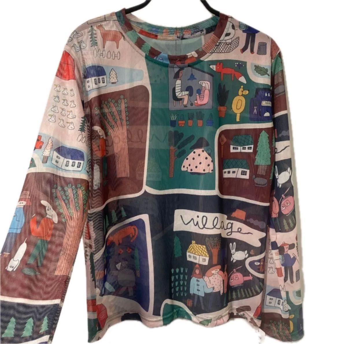 新品 パワーネット  長袖 カットソー トップス 丸首 クルーネック チュール シアー  ポリエステル リピ買い多し ネット生地