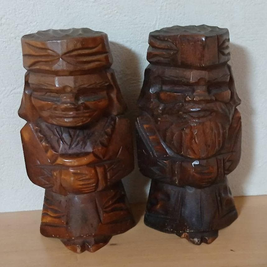 Ainu Traditional Folk Craft Wood Carved Figurines Pair of 2 Nipopo Hokkaido Ornament Ainu Woodcarving