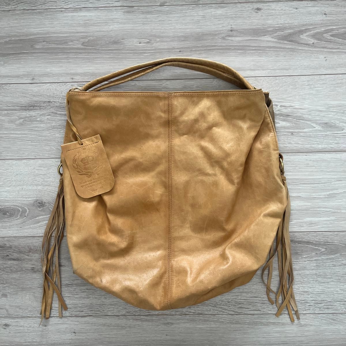 Dakota Leather Shoulder Bag Fringe Camel