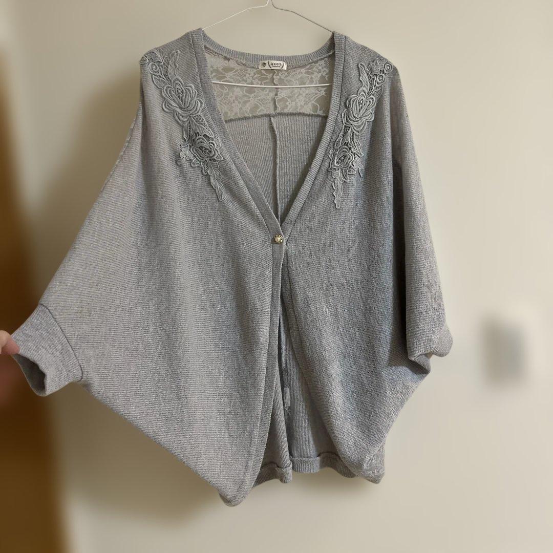axes femme 阿克西斯法姆 蔷薇蕾丝 宽松开衫 浅灰
