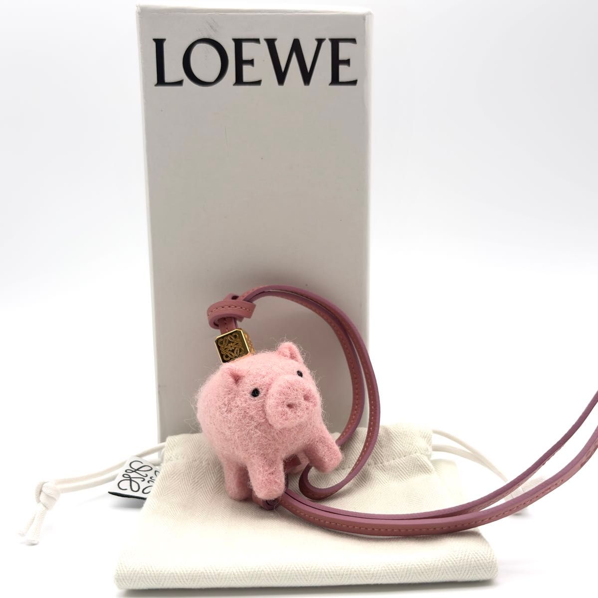 【未使用级】LOEWE 罗意威 毛毡 猪形 包包挂饰 粉色 字母图案 动物 猪