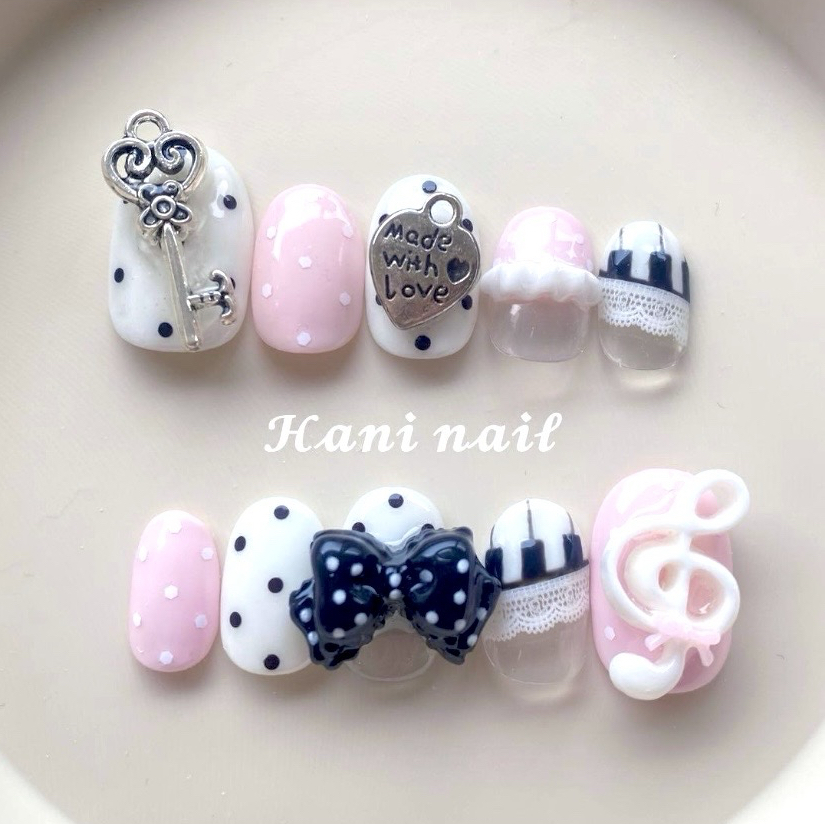 No. 128 Wish Core Piano Notes Heisei Girl Dot Y2K Korean Nail Tip