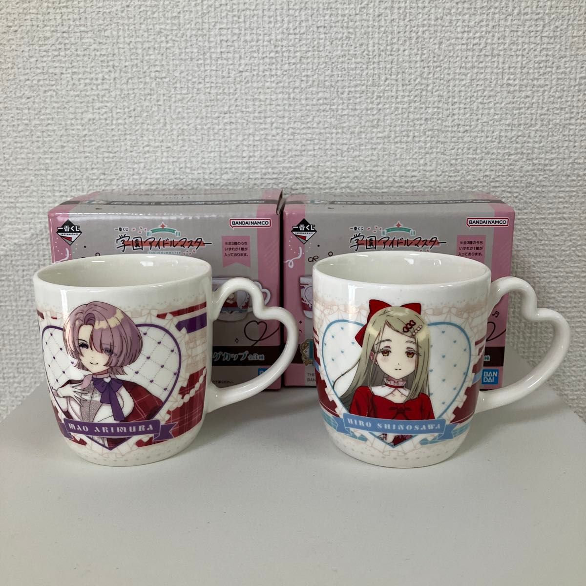 Ichiban Kuji The Idolmaster: School Days Part 4 E Prize – Original Illustration Check-Pattern Mug Cup – Arimura Mao & Shinzawa Hiro – Set of 2