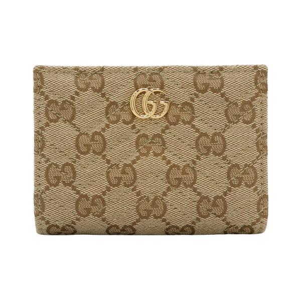 古驰双折女士钱包GG马蒙特小号钱包棕色GUCCI 773427 FAF05 9651复古沙色/深棕色