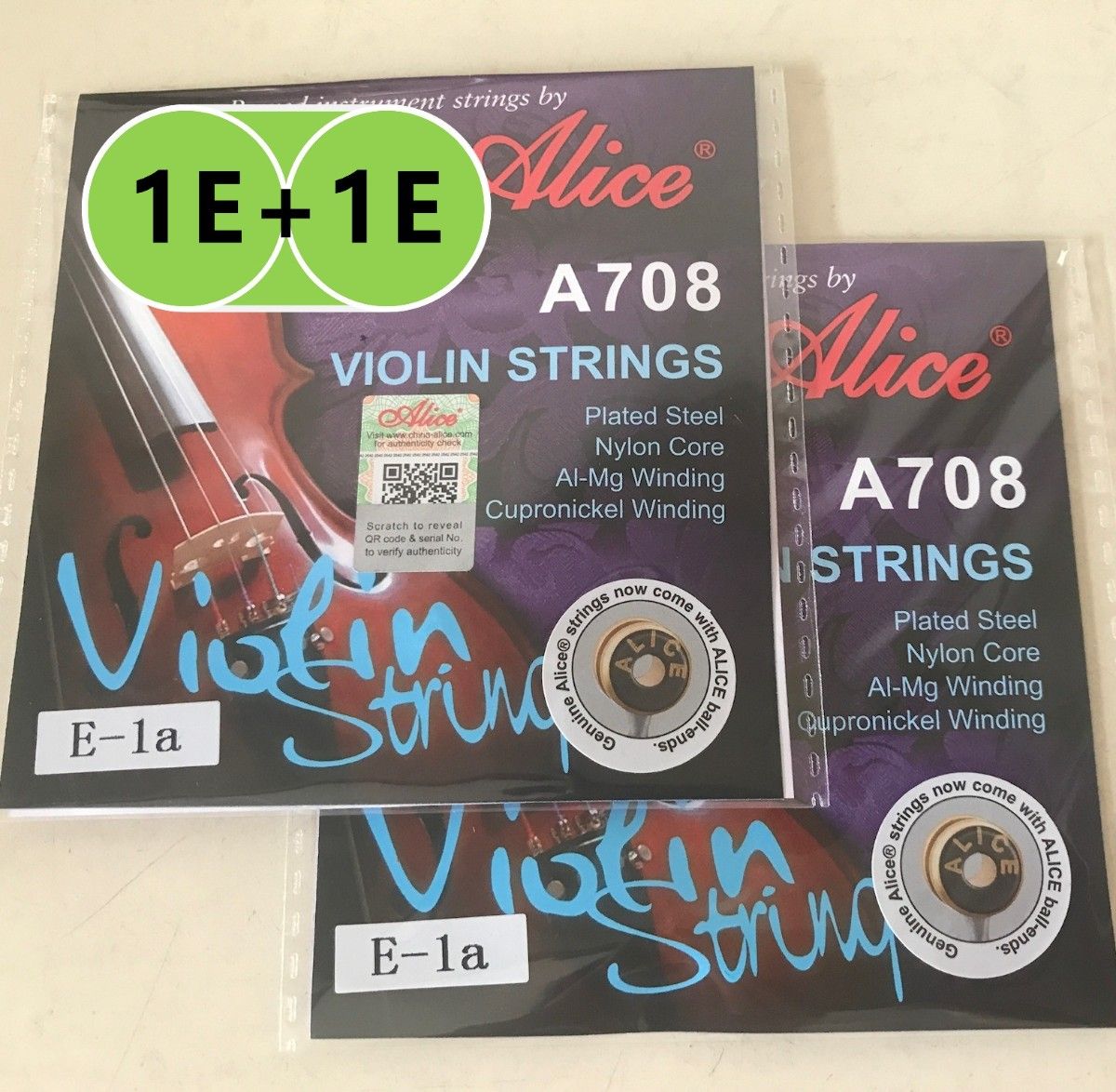 単線】 A708 E1弦×2◆ Alice バイオリン弦(ばら売り)E線(1st)×2本セット◆【送料無料!】(分数弦もあります)