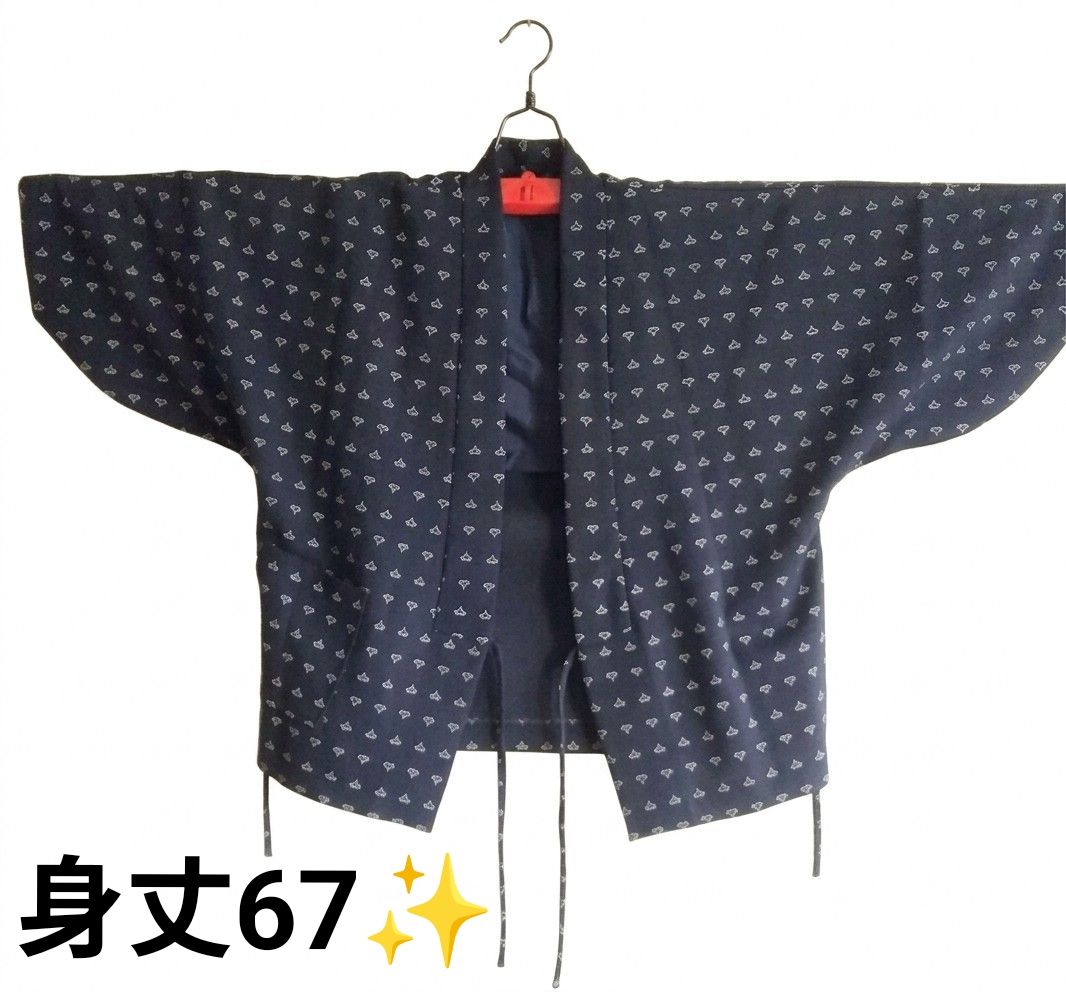 棉质短羽织 上身部分 藏青色底 陀螺纹 小图案 XS码相当 和服 外搭