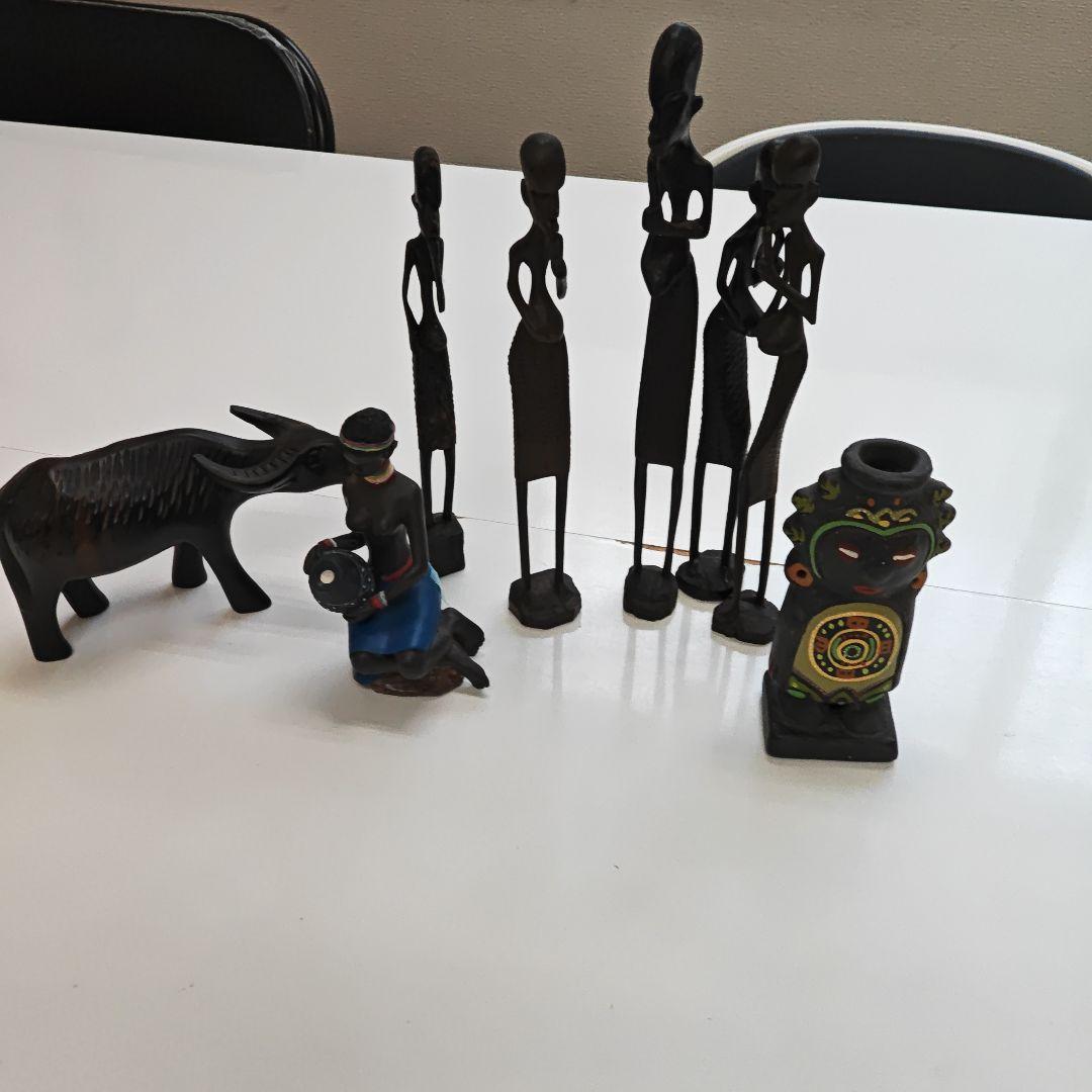 Wood Carved Figurines 7-Piece Set Folk Art Crafts
