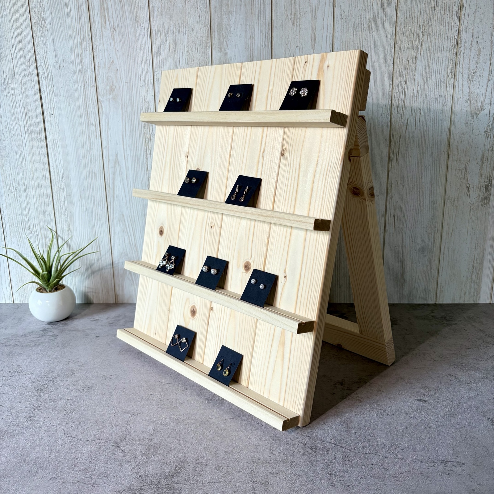 【可折叠】木制耳环架 M号 4层|缝隙式陈列架・饰品展示架・市集展架・北欧自然风