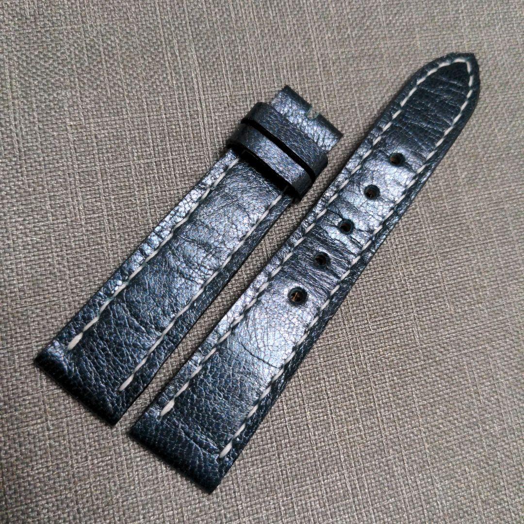 手表表带 18mm 光滑皮革 深蓝色 表耳宽度18mm 表扣宽度16mm