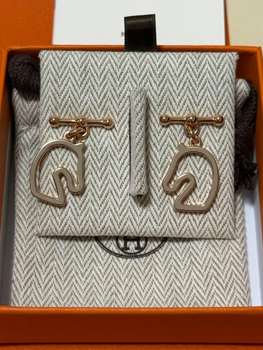 新品　爱马仕 埃尔梅斯 托内尔 耳钉 玫瑰金配件 栗色糖衣
