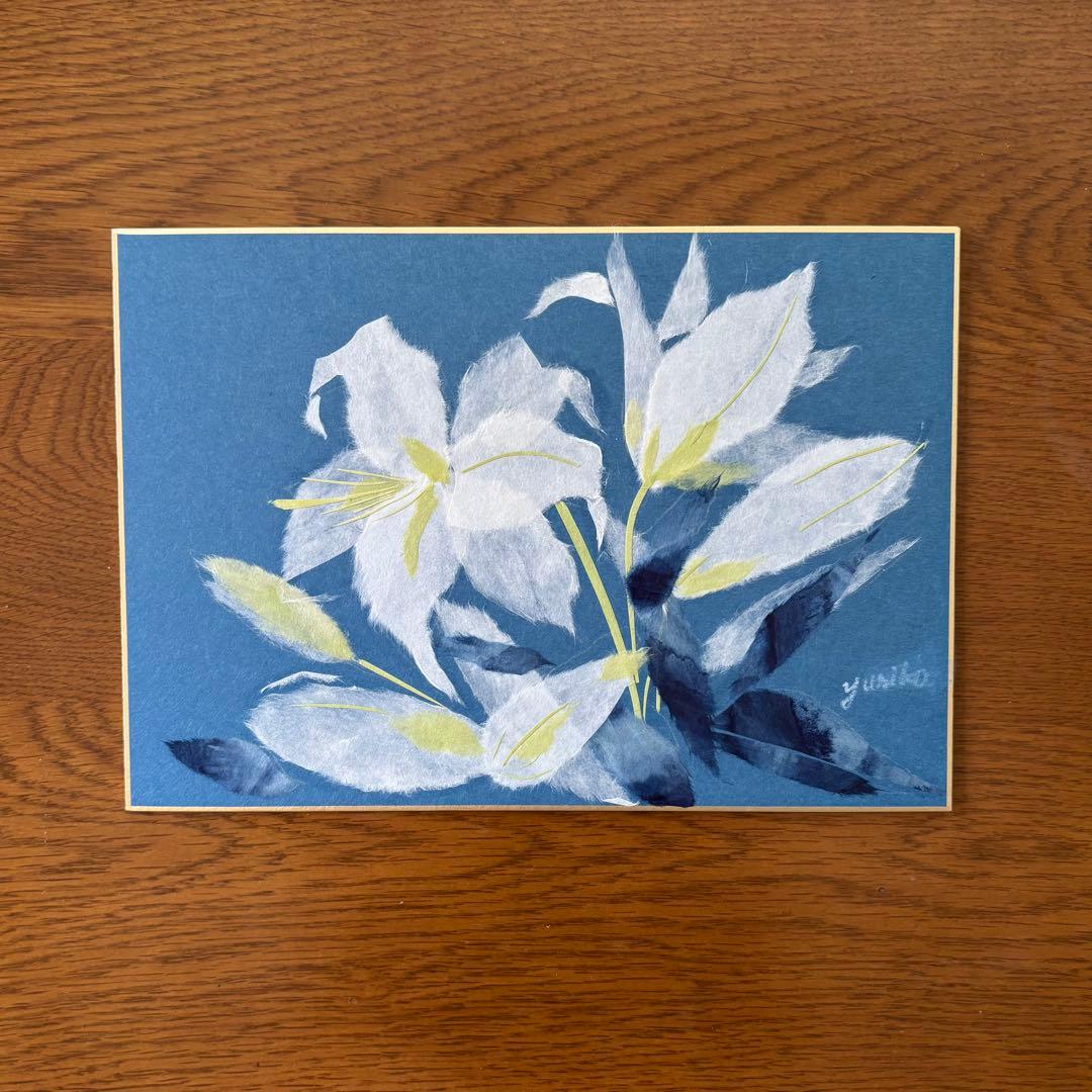 和纸撕贴画 白色百合 色纸 成品 花卉 植物 手工制作