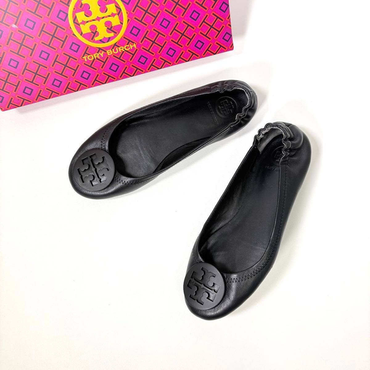 美品 TORY BURCH トリーバーチ フラットシューズ バレエシューズ ブラック レザー 6 23.0相当